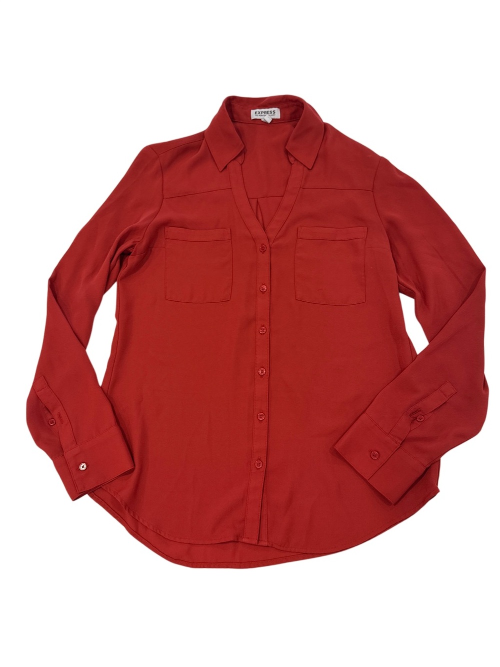 Excellent condition! Women's Express cinnamon Red V-Neck Button-Down Shirt, S